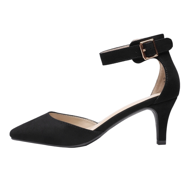 Women's Closed Toe Ankle Strap Heels - BLACK SUEDE - 1
